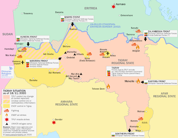 Map of territorial control in Ethiopia's Tigray conflict. Click for full-size map and more information.
